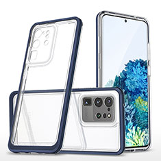 Custodia Silicone Trasparente Specchio Laterale Cover MQ1 per Samsung Galaxy S20 Ultra 5G Blu