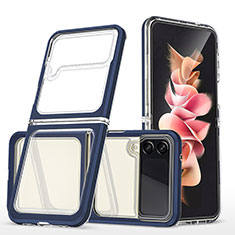 Custodia Silicone Trasparente Specchio Laterale Cover MQ1 per Samsung Galaxy Z Flip3 5G Blu