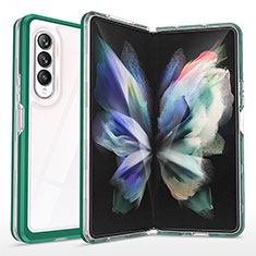 Custodia Silicone Trasparente Specchio Laterale Cover MQ1 per Samsung Galaxy Z Fold3 5G Verde