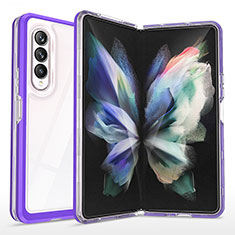 Custodia Silicone Trasparente Specchio Laterale Cover MQ1 per Samsung Galaxy Z Fold3 5G Viola