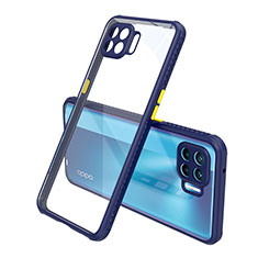 Custodia Silicone Trasparente Specchio Laterale Cover per Oppo F17 Pro Blu