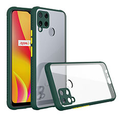 Custodia Silicone Trasparente Specchio Laterale Cover per Realme C15 Verde Notte