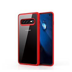 Custodia Silicone Trasparente Specchio Laterale Cover T02 per Samsung Galaxy S10 Rosso