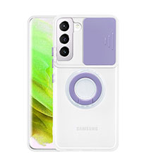 Custodia Silicone Trasparente Ultra Slim Cover Morbida con Anello Supporto A01 per Samsung Galaxy S21 5G Viola