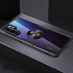 Custodia Silicone Trasparente Ultra Slim Cover Morbida con Anello Supporto C03 per Huawei P30 Pro New Edition Nero