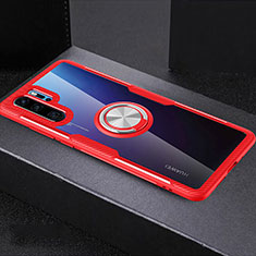 Custodia Silicone Trasparente Ultra Slim Cover Morbida con Anello Supporto C03 per Huawei P30 Pro Rosso