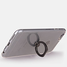 Custodia Silicone Trasparente Ultra Slim Cover Morbida con Anello Supporto S01 per Apple iPhone 6 Nero