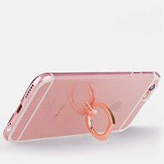 Custodia Silicone Trasparente Ultra Slim Cover Morbida con Anello Supporto S01 per Apple iPhone 6 Oro Rosa