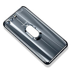 Custodia Silicone Trasparente Ultra Slim Cover Morbida con Anello Supporto S01 per Huawei Honor 9 Grigio