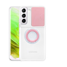 Custodia Silicone Trasparente Ultra Slim Cover Morbida con Anello Supporto S01 per Samsung Galaxy S21 FE 5G Rosa