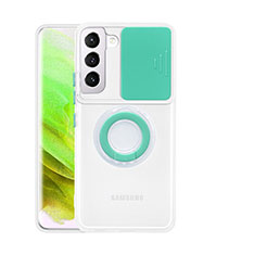 Custodia Silicone Trasparente Ultra Slim Cover Morbida con Anello Supporto S01 per Samsung Galaxy S21 FE 5G Verde Pastello