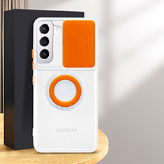 Custodia Silicone Trasparente Ultra Slim Cover Morbida con Anello Supporto S01 per Samsung Galaxy S24 5G Arancione