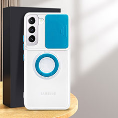 Custodia Silicone Trasparente Ultra Slim Cover Morbida con Anello Supporto S01 per Samsung Galaxy S24 5G Blu