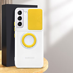 Custodia Silicone Trasparente Ultra Slim Cover Morbida con Anello Supporto S01 per Samsung Galaxy S24 5G Giallo