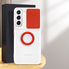 Custodia Silicone Trasparente Ultra Slim Cover Morbida con Anello Supporto S01 per Samsung Galaxy S24 5G Rosso