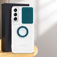Custodia Silicone Trasparente Ultra Slim Cover Morbida con Anello Supporto S01 per Samsung Galaxy S24 5G Verde Notte