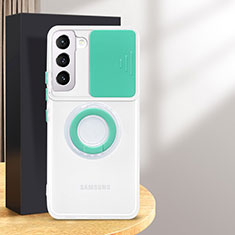 Custodia Silicone Trasparente Ultra Slim Cover Morbida con Anello Supporto S01 per Samsung Galaxy S24 5G Verde Pastello