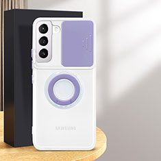 Custodia Silicone Trasparente Ultra Slim Cover Morbida con Anello Supporto S01 per Samsung Galaxy S24 5G Viola