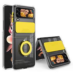 Custodia Silicone Trasparente Ultra Slim Cover Morbida con Anello Supporto S01 per Samsung Galaxy Z Flip3 5G Giallo