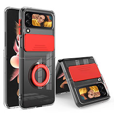 Custodia Silicone Trasparente Ultra Slim Cover Morbida con Anello Supporto S01 per Samsung Galaxy Z Flip3 5G Rosso