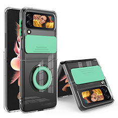 Custodia Silicone Trasparente Ultra Slim Cover Morbida con Anello Supporto S01 per Samsung Galaxy Z Flip3 5G Verde