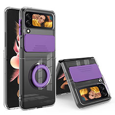 Custodia Silicone Trasparente Ultra Slim Cover Morbida con Anello Supporto S01 per Samsung Galaxy Z Flip3 5G Viola