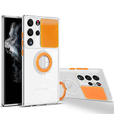 Custodia Silicone Trasparente Ultra Slim Cover Morbida con Anello Supporto S03 per Samsung Galaxy S23 Ultra 5G Arancione