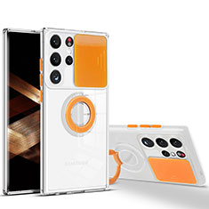 Custodia Silicone Trasparente Ultra Slim Cover Morbida con Anello Supporto S03 per Samsung Galaxy S24 Ultra 5G Arancione