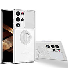 Custodia Silicone Trasparente Ultra Slim Cover Morbida con Anello Supporto S03 per Samsung Galaxy S24 Ultra 5G Bianco