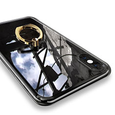Custodia Silicone Trasparente Ultra Slim Cover Morbida con Anello Supporto V01 per Apple iPhone X Oro