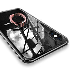 Custodia Silicone Trasparente Ultra Slim Cover Morbida con Anello Supporto V01 per Apple iPhone X Oro Rosa