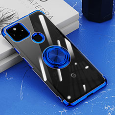 Custodia Silicone Trasparente Ultra Slim Cover Morbida con Magnetico Anello Supporto AN1 per Google Pixel 5a 5G Blu
