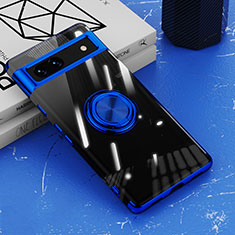 Custodia Silicone Trasparente Ultra Slim Cover Morbida con Magnetico Anello Supporto AN1 per Google Pixel 7a 5G Blu