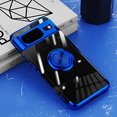 Custodia Silicone Trasparente Ultra Slim Cover Morbida con Magnetico Anello Supporto AN1 per Google Pixel 8 5G Blu