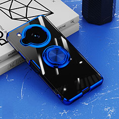 Custodia Silicone Trasparente Ultra Slim Cover Morbida con Magnetico Anello Supporto AN1 per Sharp Aquos R7 Blu