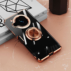 Custodia Silicone Trasparente Ultra Slim Cover Morbida con Magnetico Anello Supporto AN1 per Sharp Aquos R7 Oro Rosa