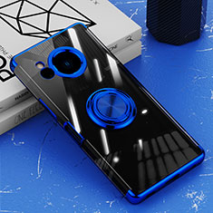 Custodia Silicone Trasparente Ultra Slim Cover Morbida con Magnetico Anello Supporto AN1 per Sharp Aquos R8 Blu