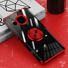 Custodia Silicone Trasparente Ultra Slim Cover Morbida con Magnetico Anello Supporto AN1 per Sharp Aquos R8s Rosso