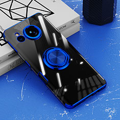 Custodia Silicone Trasparente Ultra Slim Cover Morbida con Magnetico Anello Supporto AN1 per Sharp Aquos Sense7 Blu