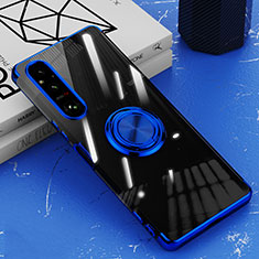 Custodia Silicone Trasparente Ultra Slim Cover Morbida con Magnetico Anello Supporto AN1 per Sony Xperia 1 V Blu