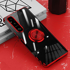 Custodia Silicone Trasparente Ultra Slim Cover Morbida con Magnetico Anello Supporto AN1 per Sony Xperia 1 V Rosso