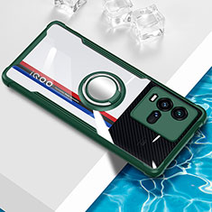 Custodia Silicone Trasparente Ultra Slim Cover Morbida con Magnetico Anello Supporto BH1 per Vivo iQOO 10 5G Verde