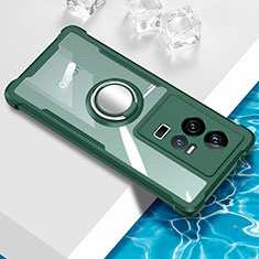 Custodia Silicone Trasparente Ultra Slim Cover Morbida con Magnetico Anello Supporto BH1 per Vivo iQOO 11 5G Verde