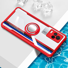 Custodia Silicone Trasparente Ultra Slim Cover Morbida con Magnetico Anello Supporto BH1 per Vivo iQOO 7 Legend 5G Rosso