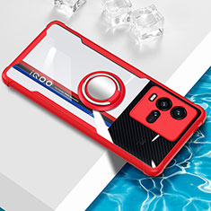 Custodia Silicone Trasparente Ultra Slim Cover Morbida con Magnetico Anello Supporto BH1 per Vivo iQOO 9T 5G Rosso