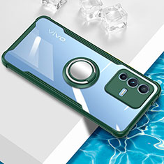 Custodia Silicone Trasparente Ultra Slim Cover Morbida con Magnetico Anello Supporto BH1 per Vivo V23 5G Verde