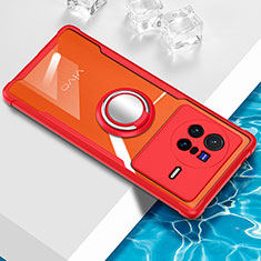 Custodia Silicone Trasparente Ultra Slim Cover Morbida con Magnetico Anello Supporto BH1 per Vivo X80 5G Rosso