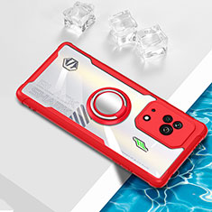 Custodia Silicone Trasparente Ultra Slim Cover Morbida con Magnetico Anello Supporto BH1 per Xiaomi Black Shark 5 5G Rosso