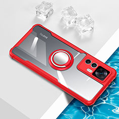 Custodia Silicone Trasparente Ultra Slim Cover Morbida con Magnetico Anello Supporto BH1 per Xiaomi Mi 12T Pro 5G Rosso