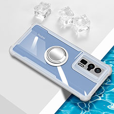 Custodia Silicone Trasparente Ultra Slim Cover Morbida con Magnetico Anello Supporto BH1 per Xiaomi Poco F5 Pro 5G Bianco